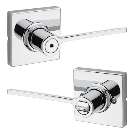 Kwikset Ladera Lever with Square Rose Privacy Door Lock with 6AL Latch and RCS Strike Bright Chrome Finish 300LRLSQT-26